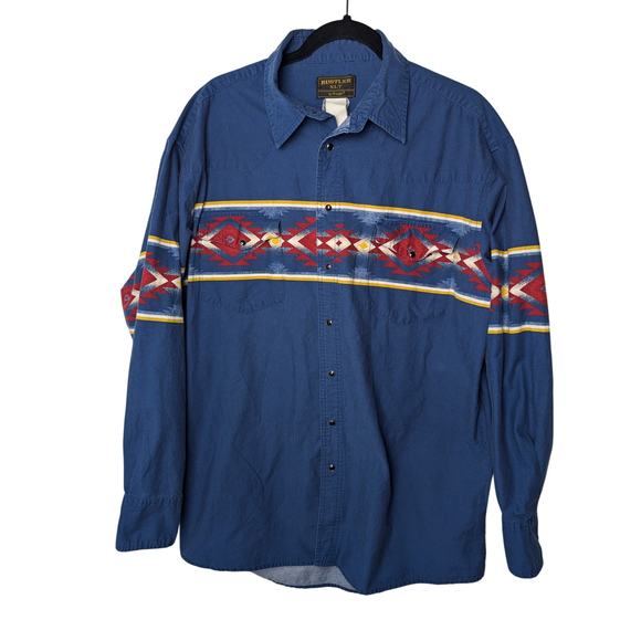 Vintage Rustler by Wrangler Mens Shirt Blue Aztec XLT - Picture 1 of 5